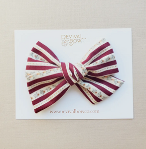 Large Vintage Bow (Burgundy Floral Stripe)