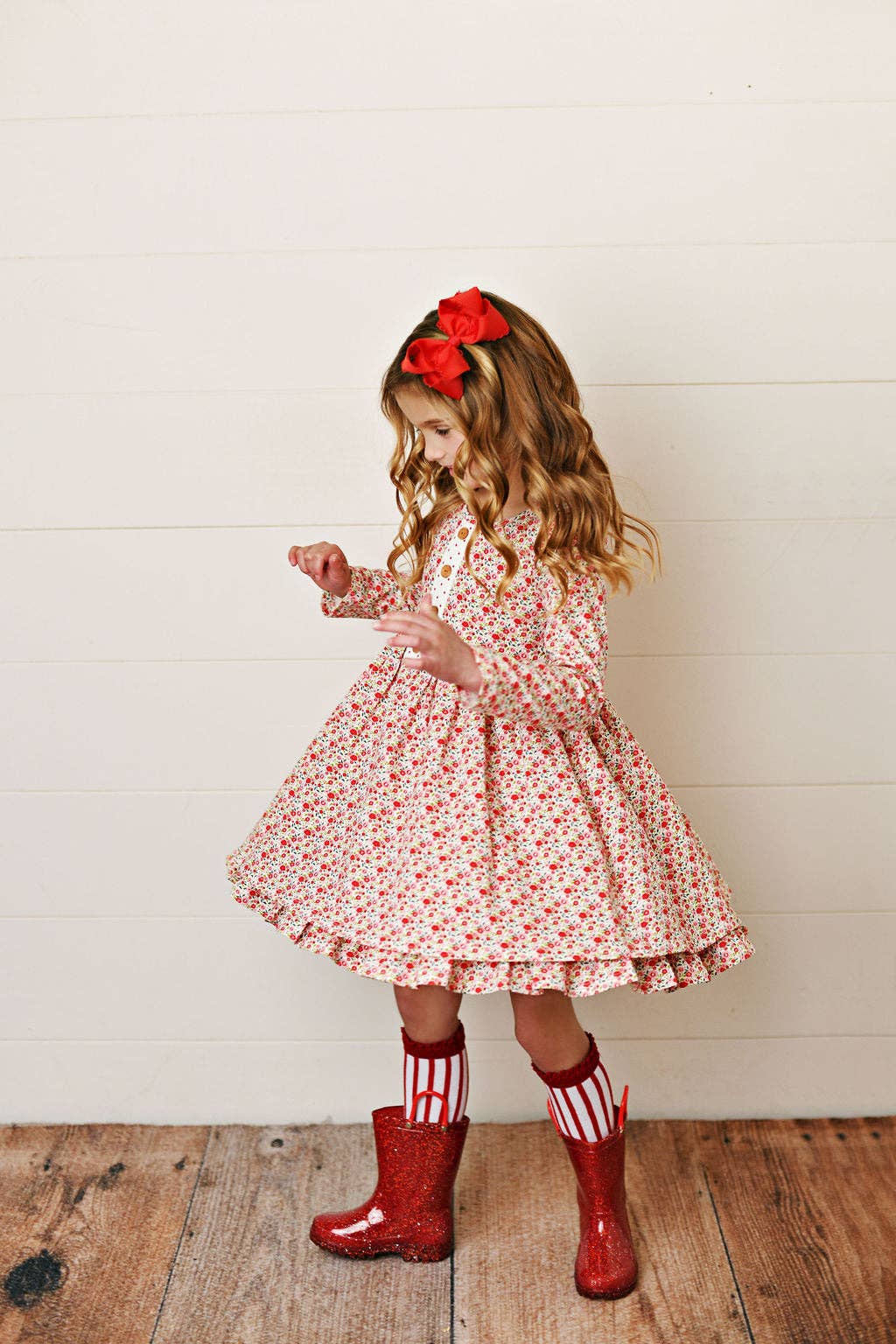 Girls Holiday Ditsy Floral Petal Layered Dress Girls Holiday Ditsy Floral Petal Layered Dress