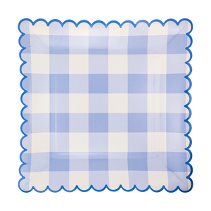 Blue Gingham Scalloped Paper Plates