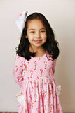 Girls Pink Candy Cane Ribbed Holiday Twirl Dress