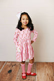 Girls Pink Candy Cane Ribbed Holiday Twirl Dress