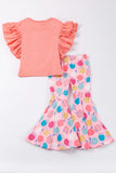 Pink Ruffle Apple Tee and Flare Pant Set