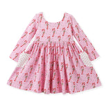 Girls Pink Candy Cane Ribbed Holiday Twirl Dress