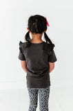 Dress-Up Ghosts Ruffle Graphic Halloween Tee (Charcoal)