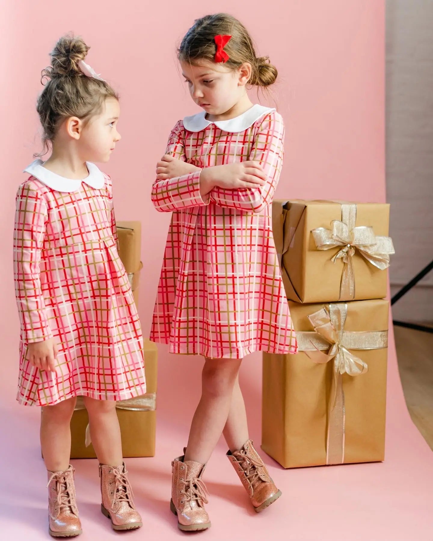 Pink Plaid Peter Pan Collar Dress ...