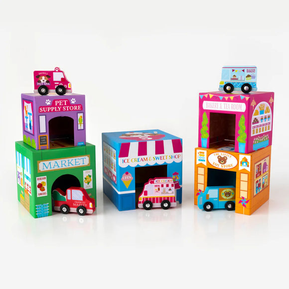 Stackables Nested Cardboard Toys & Cars Set - Rainbow Town