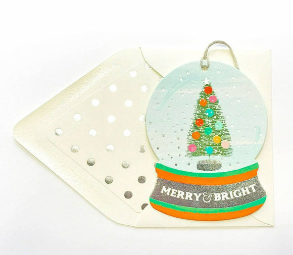 Merry & Bright Snowglobe Ornament Christmas Greeting Card