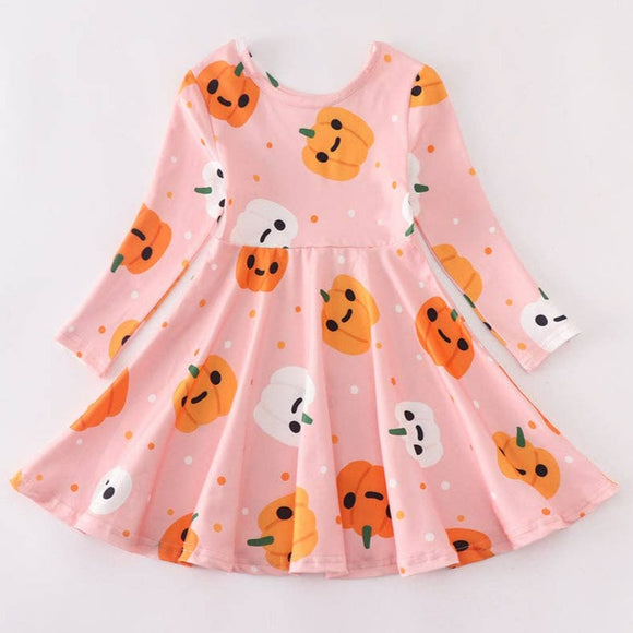 Happy Pumpkin Twirl Dress (Pink)