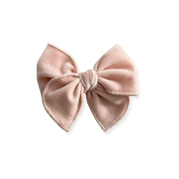 Velvet Mini Fay Bow in Powder Pink