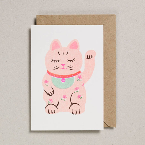 Lucky Cat Riso Papercut Greeting Card