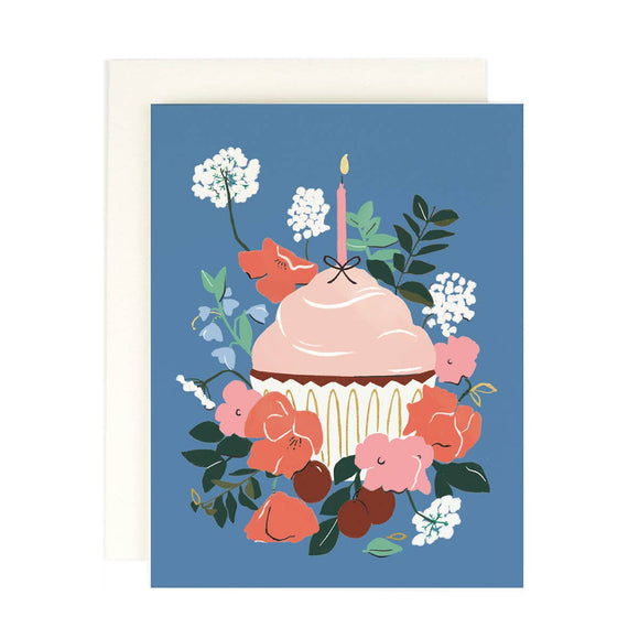 Blue Cupcake Blank Greeting Card