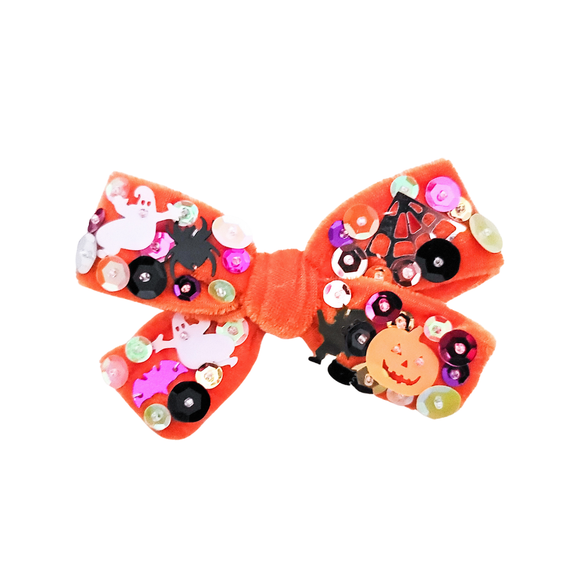 Layla Halloween Hair Bow (Orange Sequin)