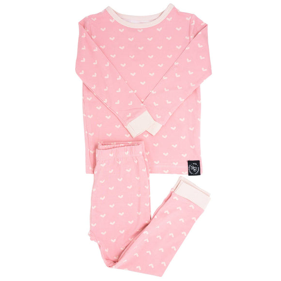 Long Sleeve Pajamas Top & Bottom - Polka Hearts Pink