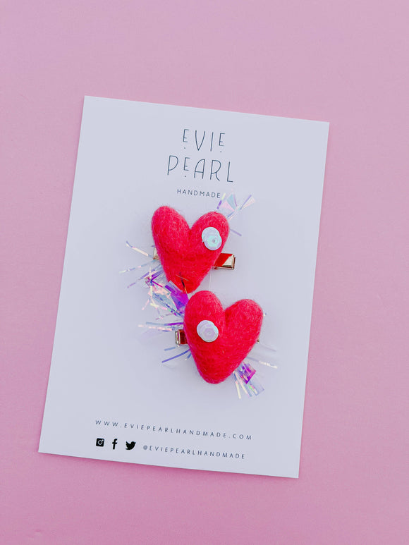 Pink Party Sequins Heart Pigtail Clips