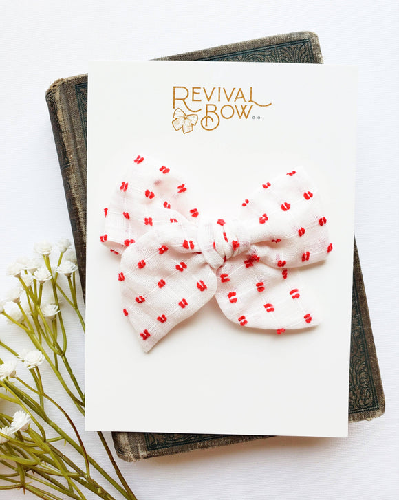 Large Vintage Fabric Bow (Red Clipdot)