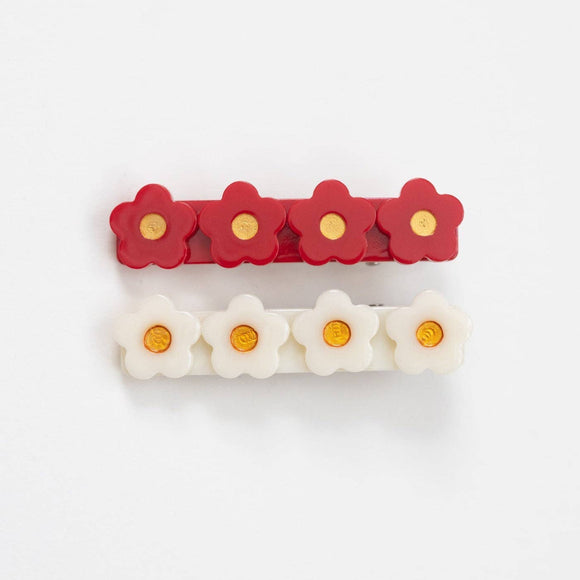 Red and Cream Flower Hair Clip Set