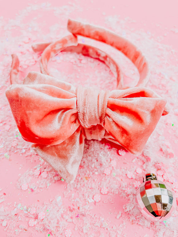 Light Pink Crushed Velvet Bow Headband