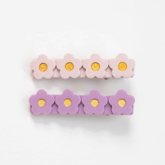 Pale Pink and Purple Flower Hair Clip Set