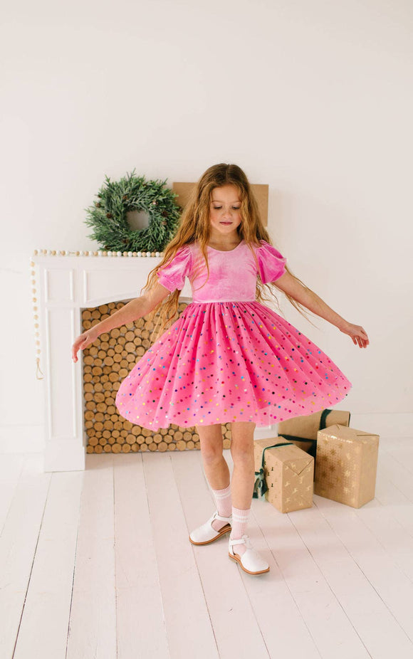 Diana Velour Dress in Bubblegum Confetti Tutu Tulle