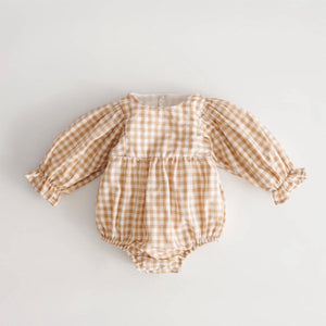 Gingham Baby Romper - Tan