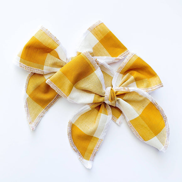 Golden Yellow Plaid Pigtail Bows