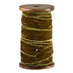 Olive Frayed Velvet Ribbon Spool