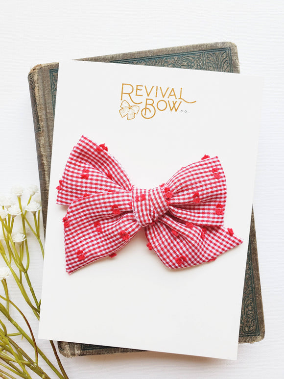 Large Vintage Fabric Bow (Red Gingham)