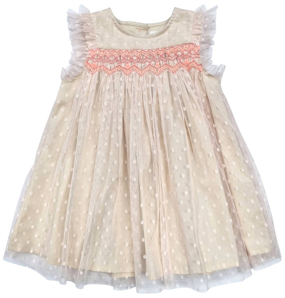 Hand Smocked Polka Dots Net Dress