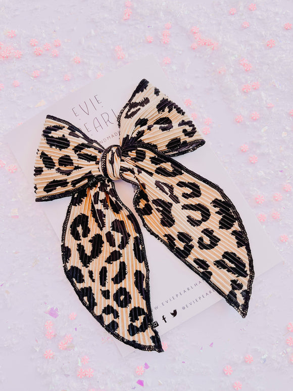 Oversized Leopard Silk Bow