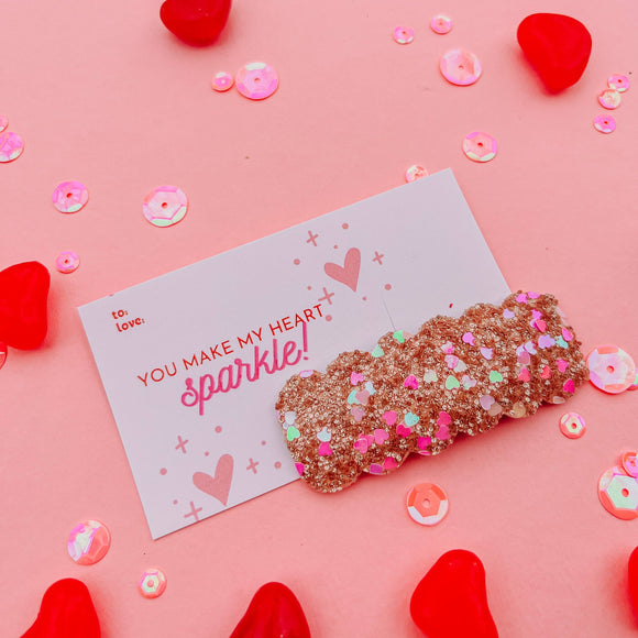 Valentine Single Snap Clip (Gold Glitter with Pink Hearts)