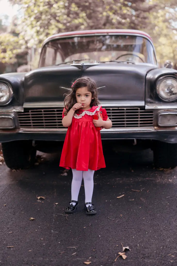 Red Velvet Collar Dress for Baby and Toddler Girls
