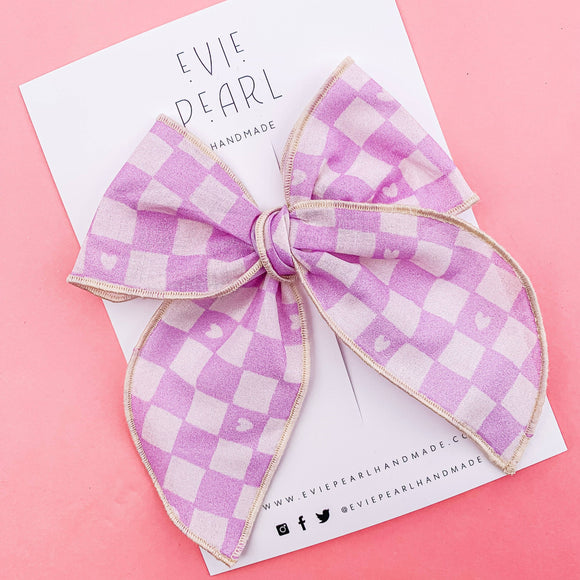 Checked Heart Oversized Bow (Lilac)