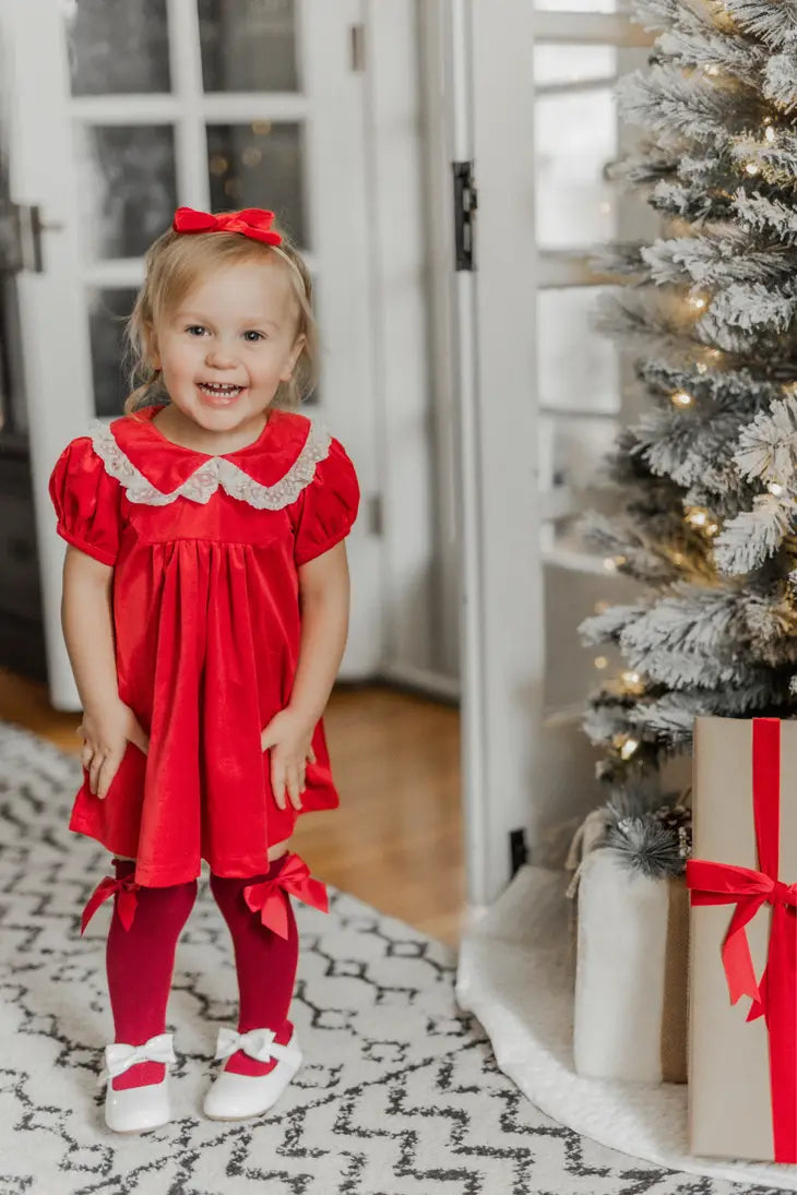 Red Velvet Collar Dress for Baby and Toddler Girls