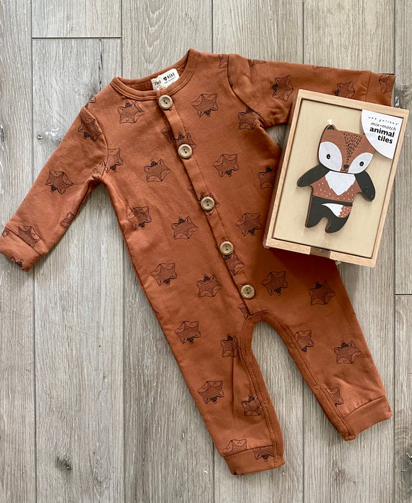 Brown Fox French Terry Baby Jumpsuit
