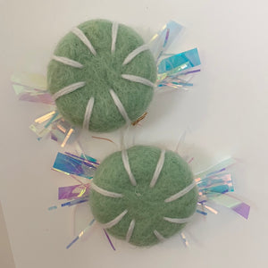 Mint Peppermint Pigtail Clips with Tinsel